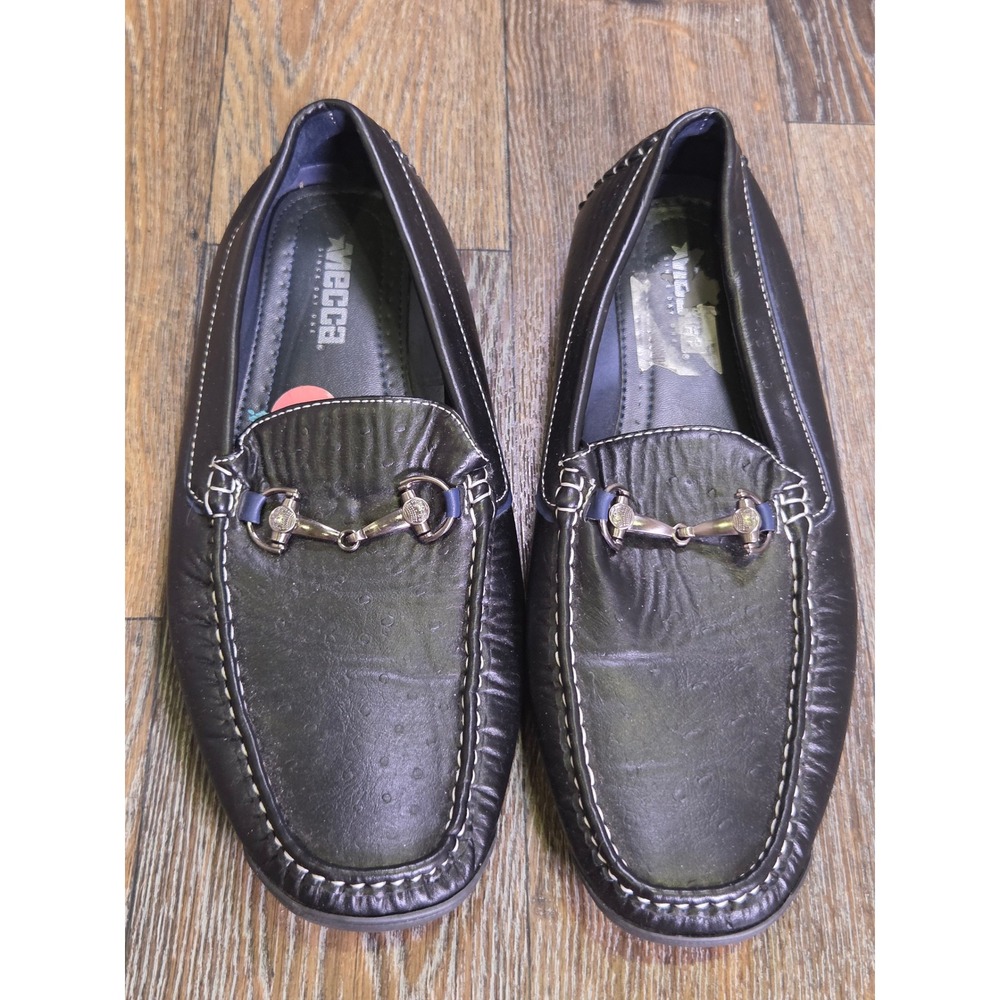 Mecca Mens Size 12 Black Ostrich Embossed Bit Loafers Driving Shoes